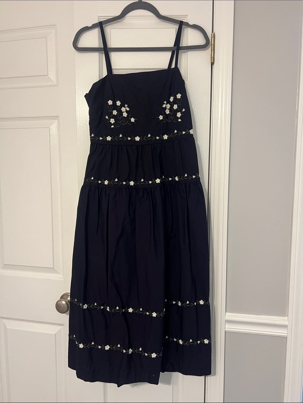 Black Midi Sundress with White Floral Embroidery